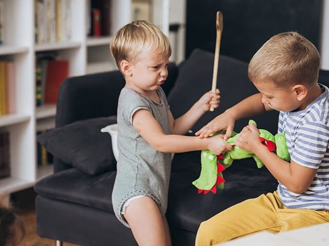 Due bimbi piccoli che litigano.
