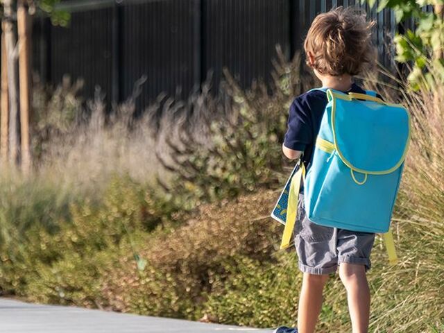 Un bimbo sul tragitto per la scuola