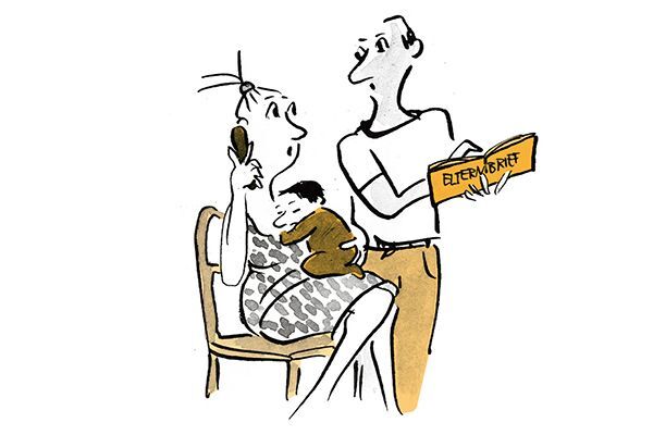 Illustration Eltern rufen einen Beratungsdienst an.