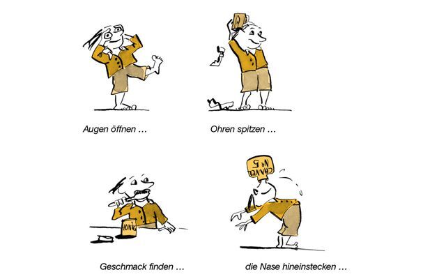 Illustration Kinder entdecken die Welt mit allen Sinnen. 
