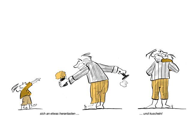 Illustration Kind kuschelt mit Papa. 