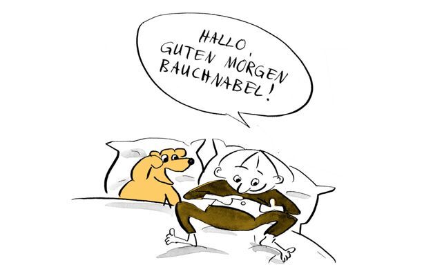 Illustration Kind redet mit Bauchnabel