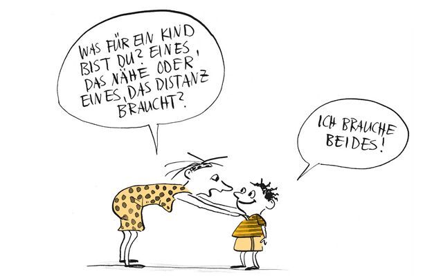 Illustration Kind wird gefragt, ob es Nähe oder Distanz braucht