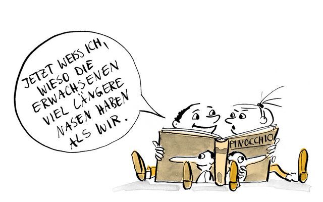 Illustration Kinder lesen Pinocchio