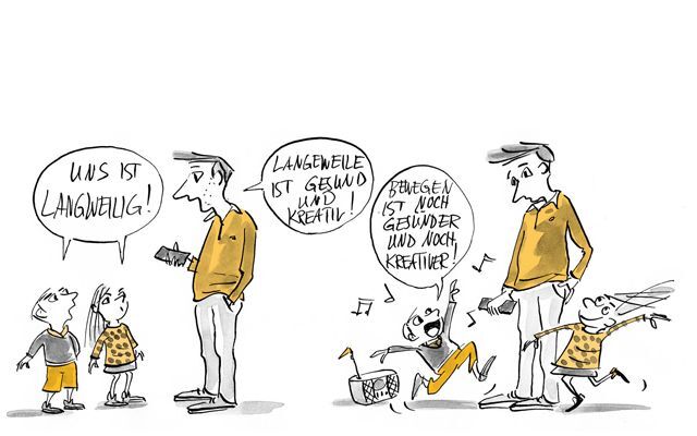 Illustration Kinder finden Bewegung gesund und kreativer als Langeweile