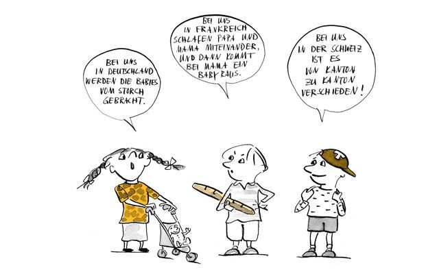 Illustration Kinder spielen und reden miteinander 