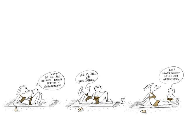 Illustration Mutter und Sohn liegen am Strand 