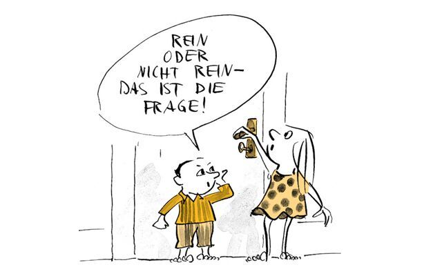 Illustrationen Kinder fragen sich ob sie in das Zimmer sollen 