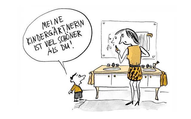 Illustration Kind findet Kindergärtnerin schöner als Mutter