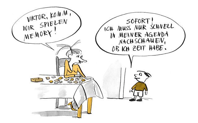 Illustration Mutter will Memory mit Kind spielen
