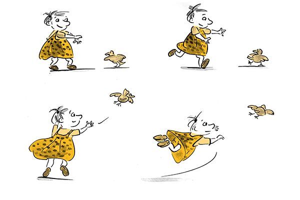 Illustrazione bambino che gioca con un uccello