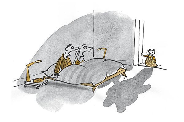 Illustrazione bambino vuole andare a letto con i genitori