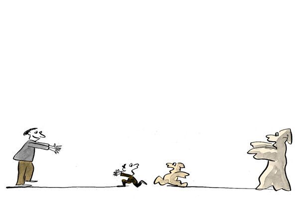Illustration Kind rennt zu Mutter 