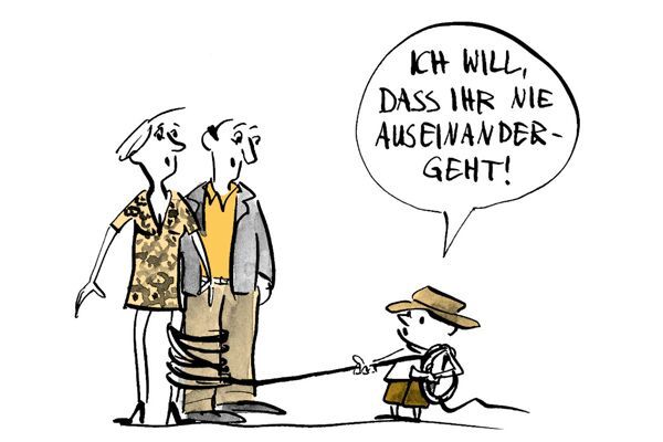 Illustration Kind bindet Eltern an Beinen zusammen