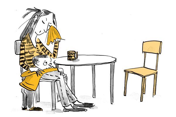 Illustration Kind umarmt weinende Mutter