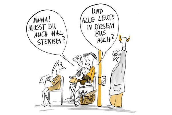 Illustration Kind fragt Mutter, ob sie auch mal sterben muss