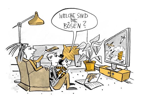 Illustration Kind fragt, wer die Bösen sind im Film