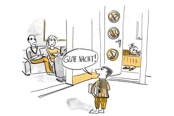 Illustration Kind wünscht Eltern "Gute Nacht"