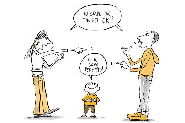 Illustrazione Il bambino dice ai genitori che è perfetto