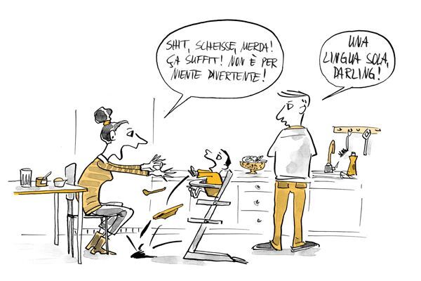 Illustrazione madre usa parolacce in diverse lingue