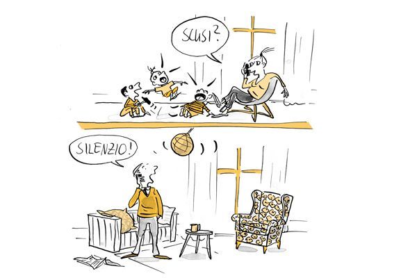 Illustrazione vicino chiama per chiedere il silenzio