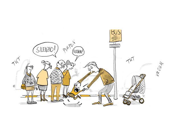 Illustrazione I passanti chiedono a un bambino di fare silenzio