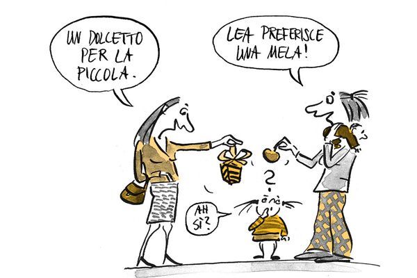 Illustrazione La mamma sostiene che Lea preferisce le mele ai dolci