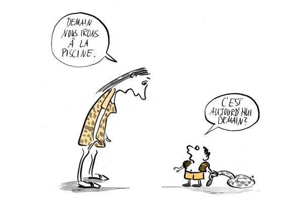 Illustration L'enfant demande à sa mère si aujourd'hui est déjà «demain».