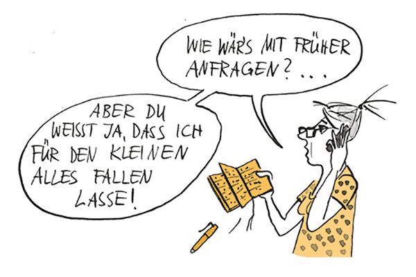 Illustration Grossmutter telefoniert mit den Eltern des Enkelkindes.