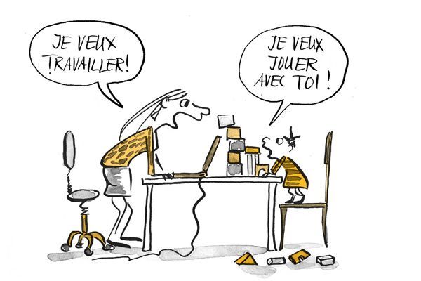 Illustration La mère veut travailler, l'enfant veut jouer avec elle