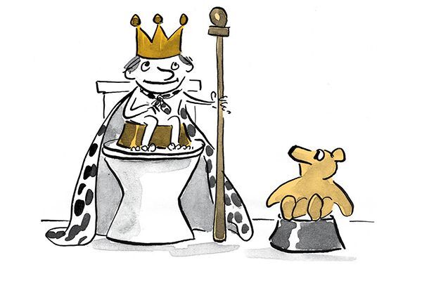 Illustration Enfant assis dans les toilettes avec une couronne sur la tête