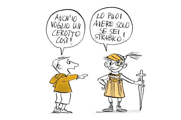 Illustrazione Il bambino vuole anche un cerotto