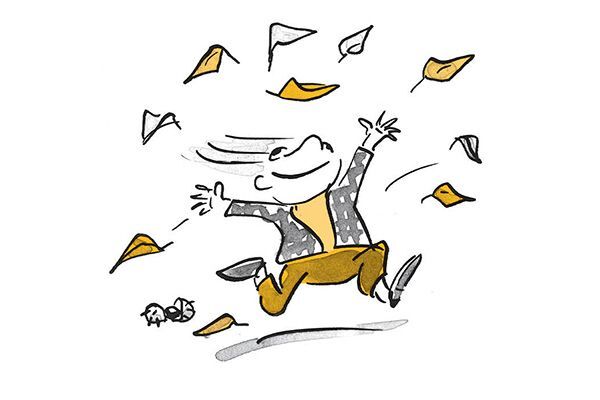 Illustration enfant lance des feuilles en l'air