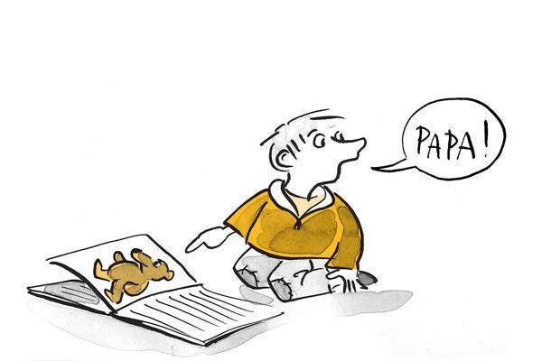 Illustrazione bambino chiama "papà"