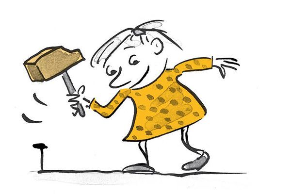 Illustration Un enfant frappe un clou avec un marteau