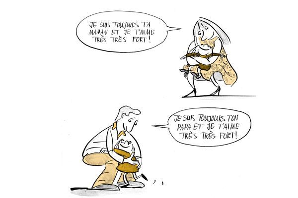 Illustration Les parents disent à l'enfant qu'ils l'aiment très fort