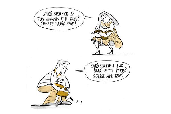 Illustrazione I genitori dicono al bambino che gli vogliono molto bene