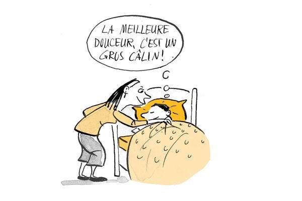 Illustration Une mère met son enfant au lit