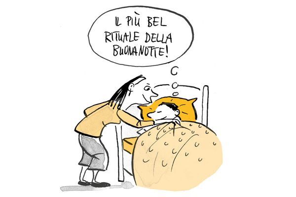 Illustrazione La madre mette a letto il bambino