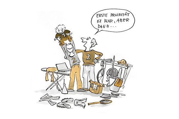 Illustration Das Paar fragt sich wer nach dem Kind Priorität ist.