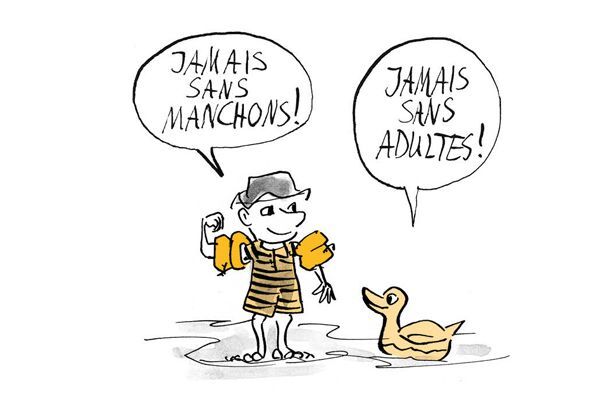 L'enfant parle au canard 
