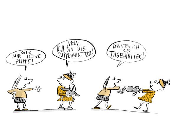 Kinder streiten um Puppe