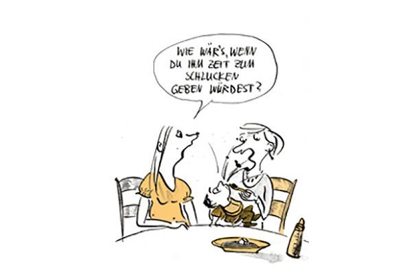 Illustration Mutter gibt ihrem Kind Brei zum Essen.