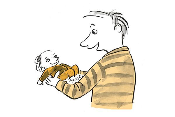 Illustration Vater lächelt sein Kind an.