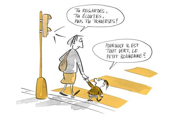 Illustration La mère traverse la route avec l'enfant