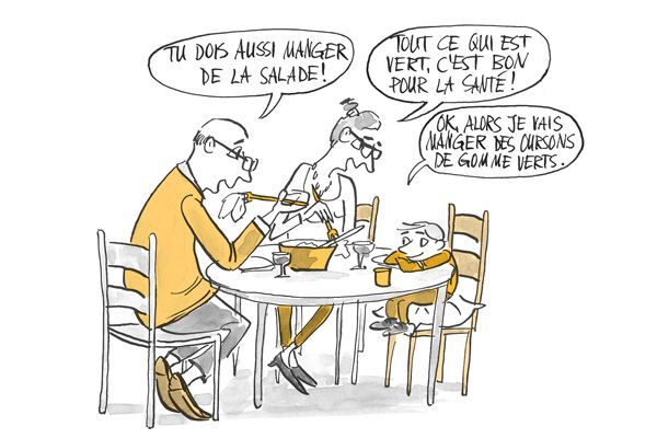 Illustration La famille mange ensemble à table