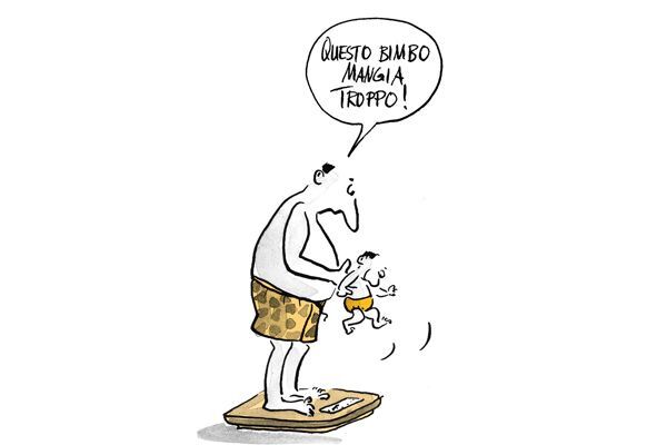 Salire sulla bilancia e portare in braccio un bambino
