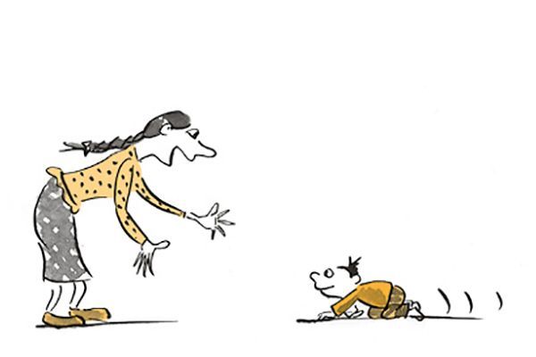 Illustration Kind krabbelt zurück zur Mutter.
