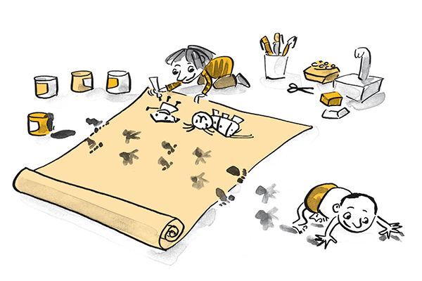 Illustrazione I bambini dipingono e giocano con i colori
