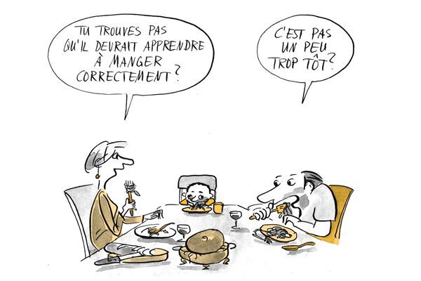Illustration La famille mange à table